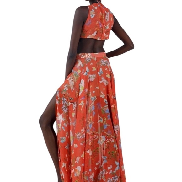 My Beachy Side Butterfly Begonia Cut Out Maxi Dress Romantic Gold Flame NWT - Picture 3 of 15